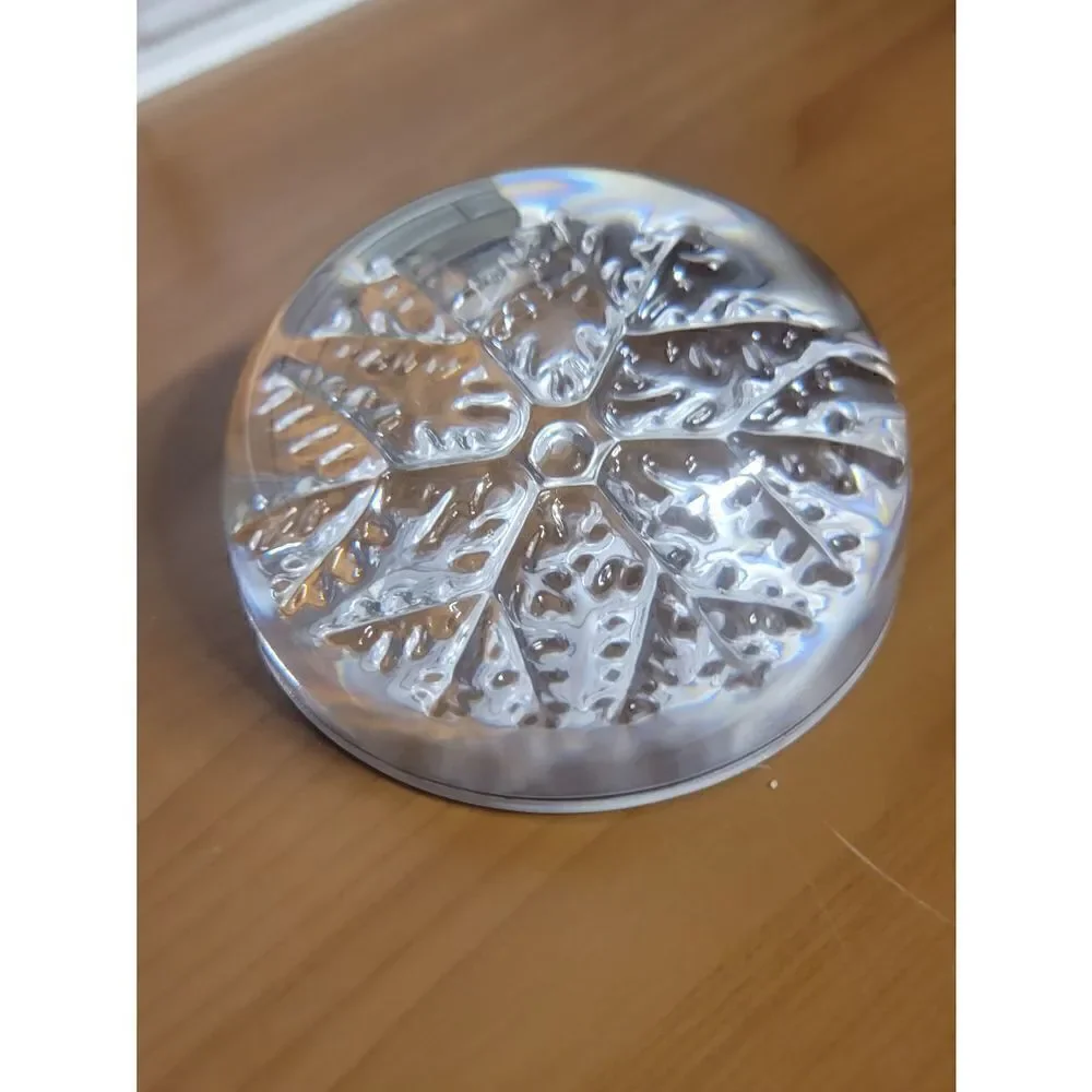 Vintage Lead Crystal Domed Snowflake Paperweight Made in France